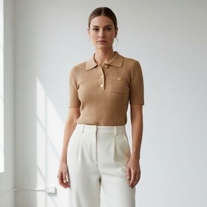 1210 • Khaki Knit Polo Shirt w/Unique Gold Buttons